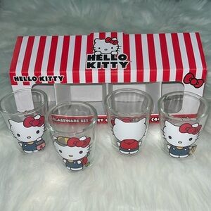 🆕 Hello Kitty Camping Design 4- Piece Glassware Set Shot Glasses 1.5 Oz Each
